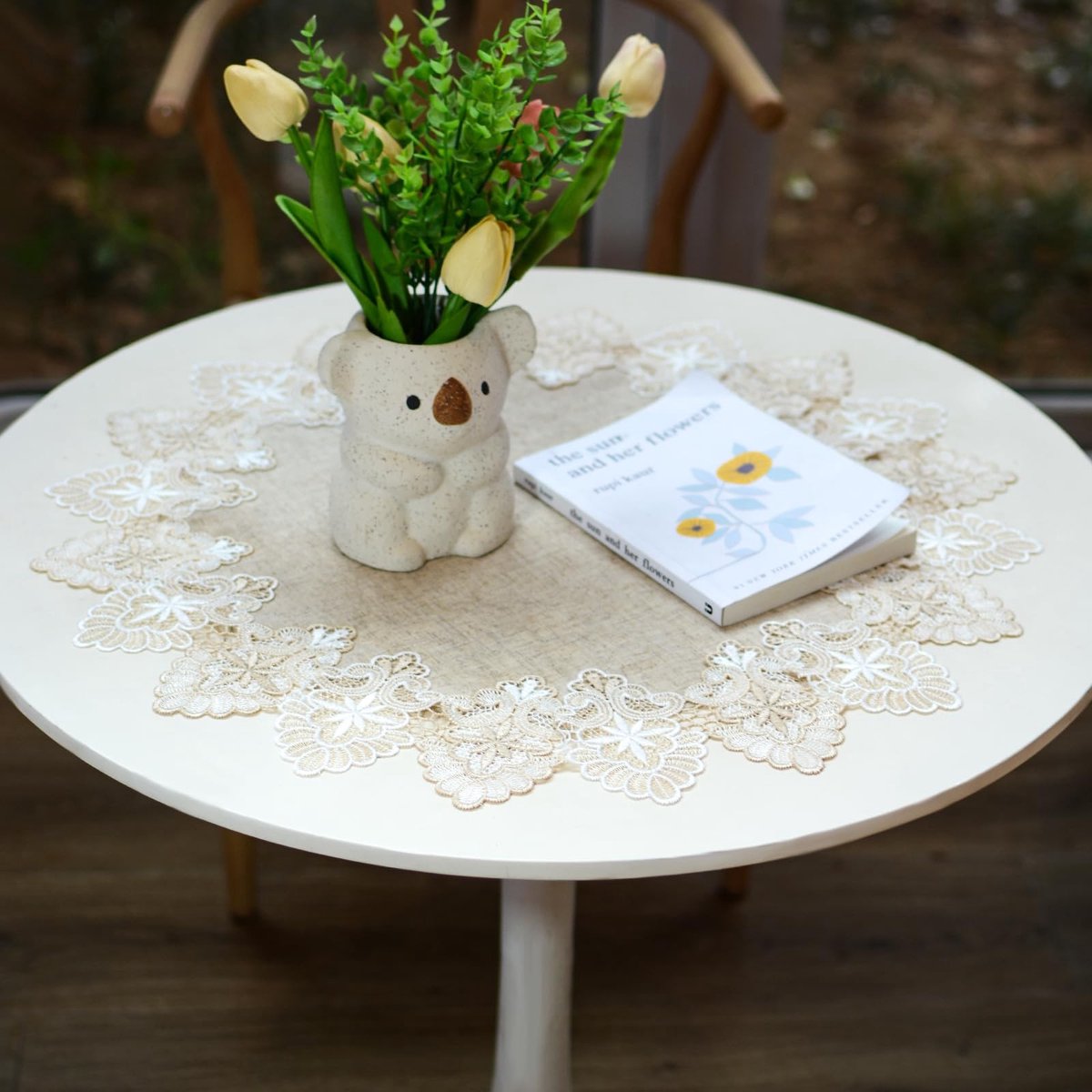 Dailygoods - Innovra - Linnen Rond Tafelkleed met Kanten Rand, 60 cm