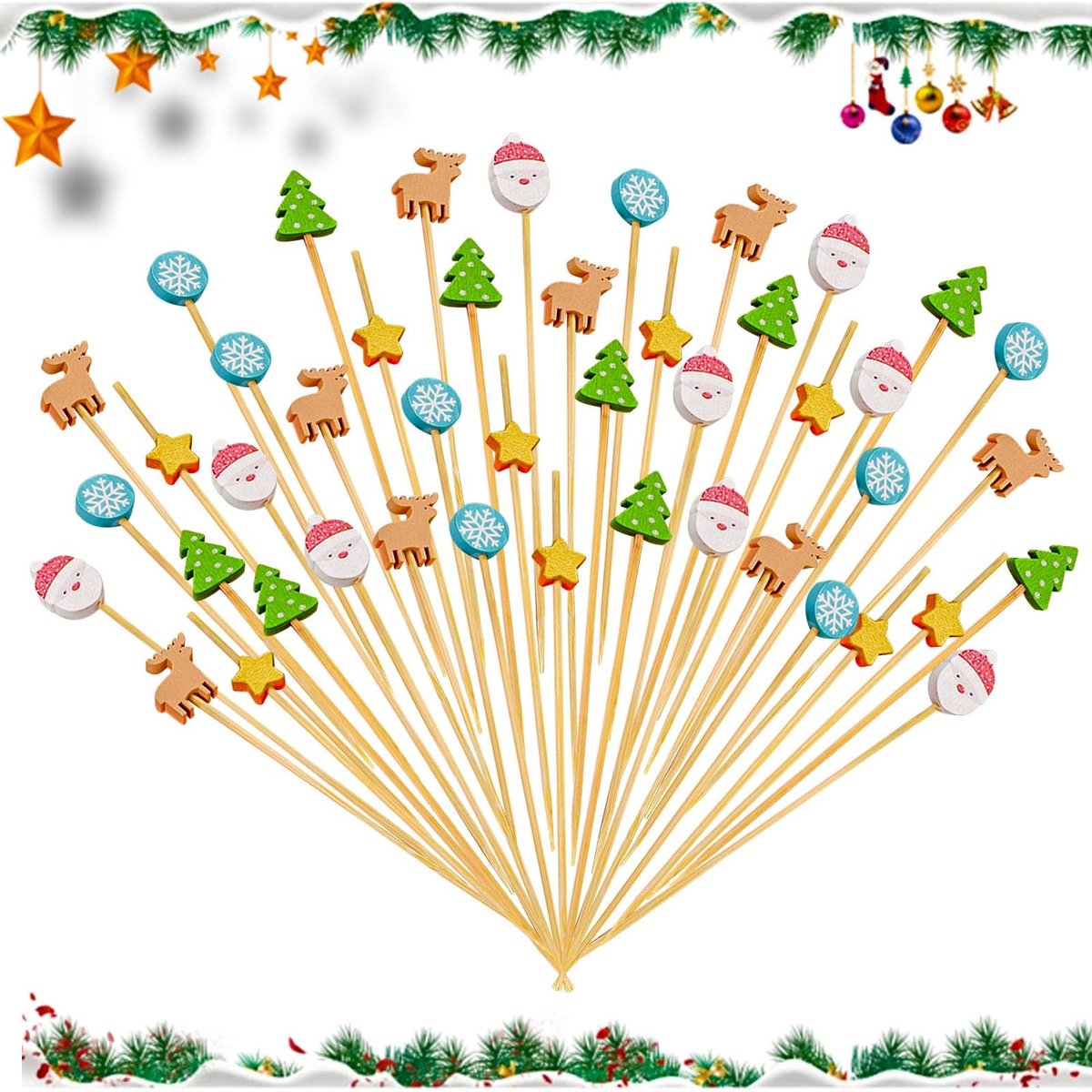 Dailygoods - 100 Stuks Kerst Cocktailspiesen voor Vingerfood