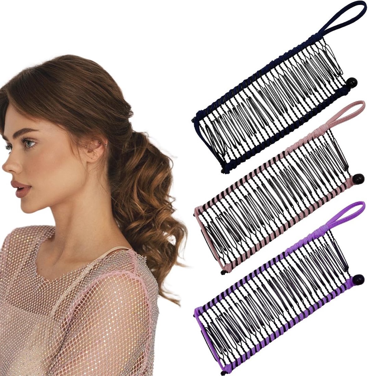 Dailygoods - Set van 3 Vintage Bananenhaarkammen voor Krullend Haar
