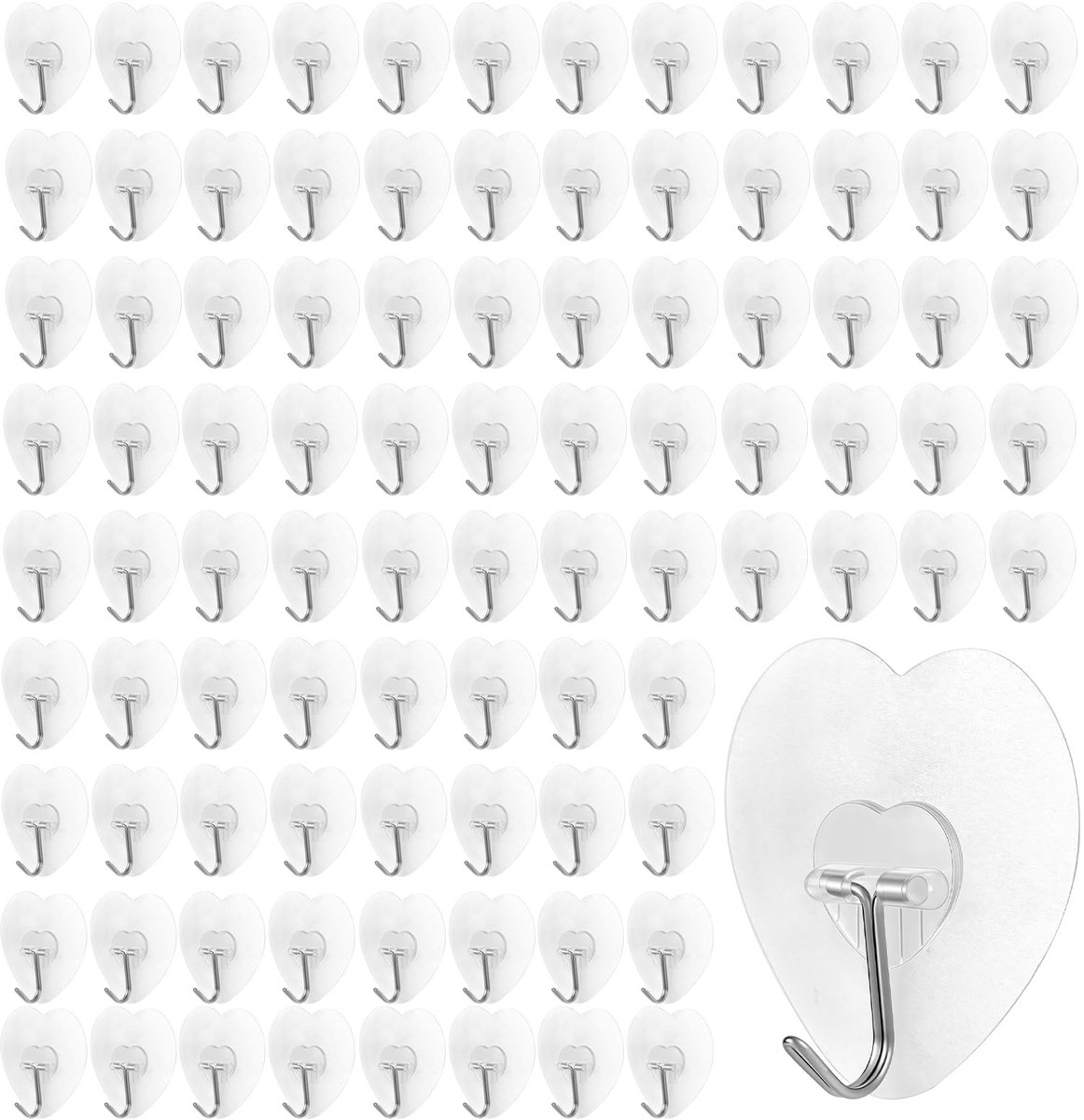 Dailygoods - Set van 100 Doorzichtige Zelfklevende Hartvormige Haken