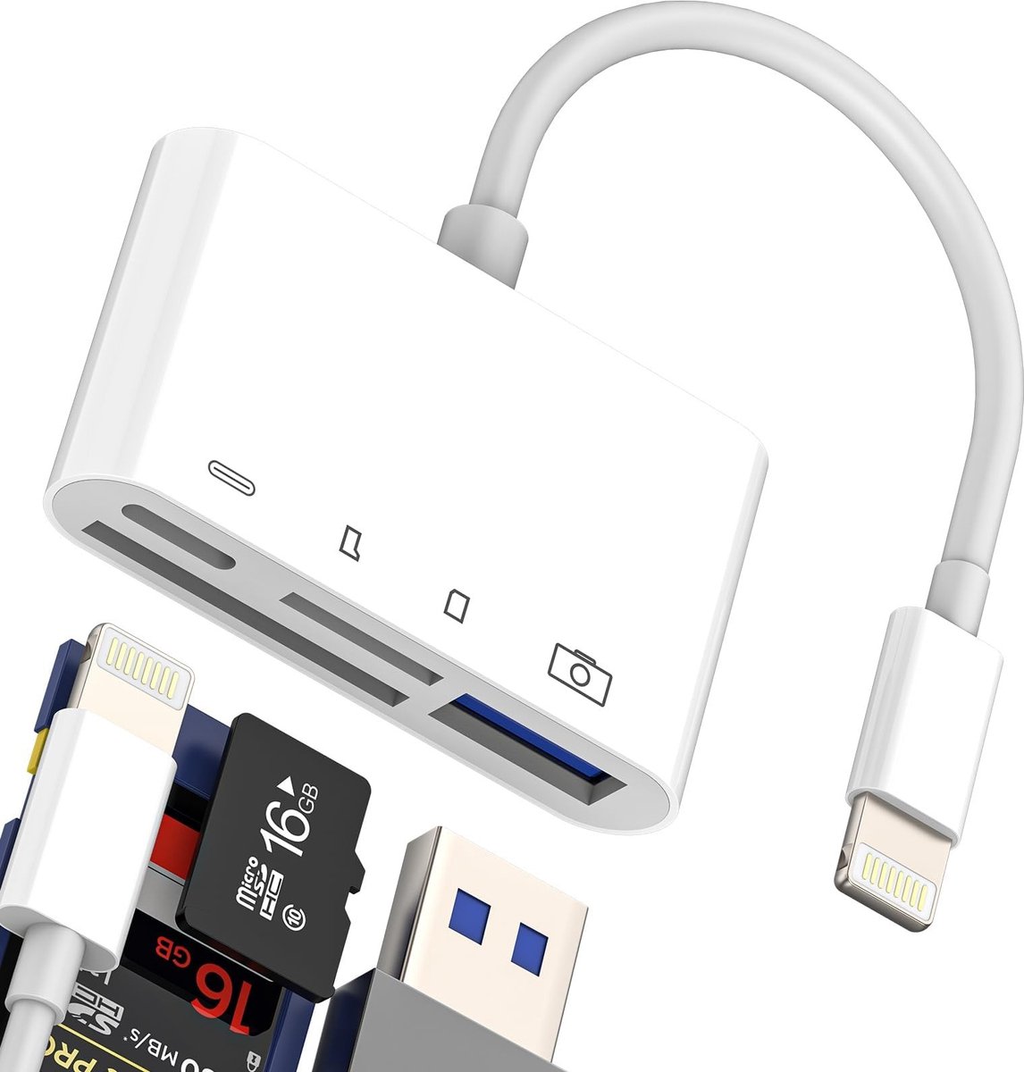 Dailygoods - 4-in-1 Kaartlezer USB naar Lightning Adapter voor iPhone en iPad