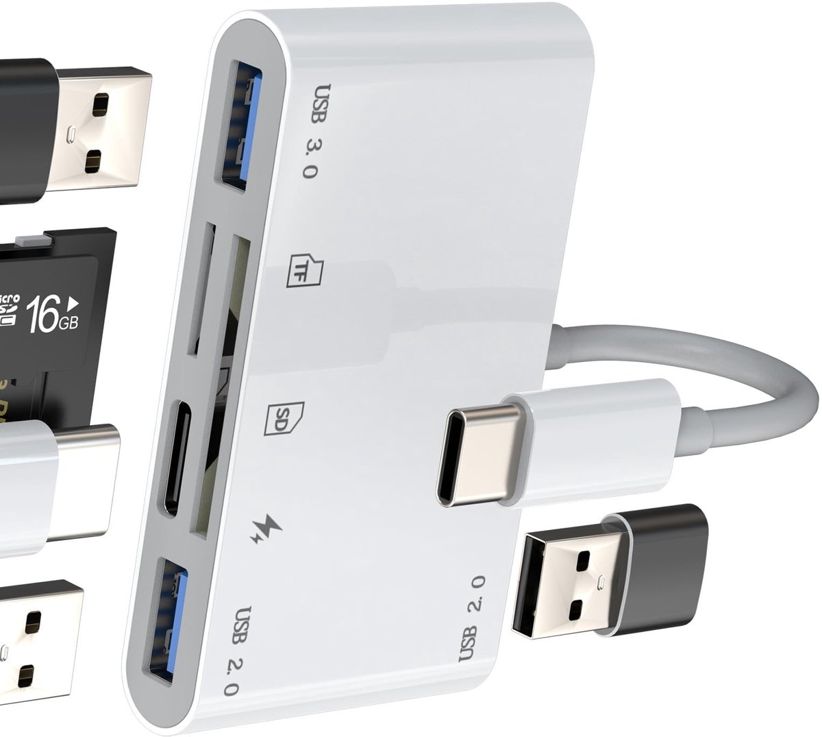Dailygoods - 6-in-1 USB C OTG Adapter met SD- en Micro SD-kaartlezer
