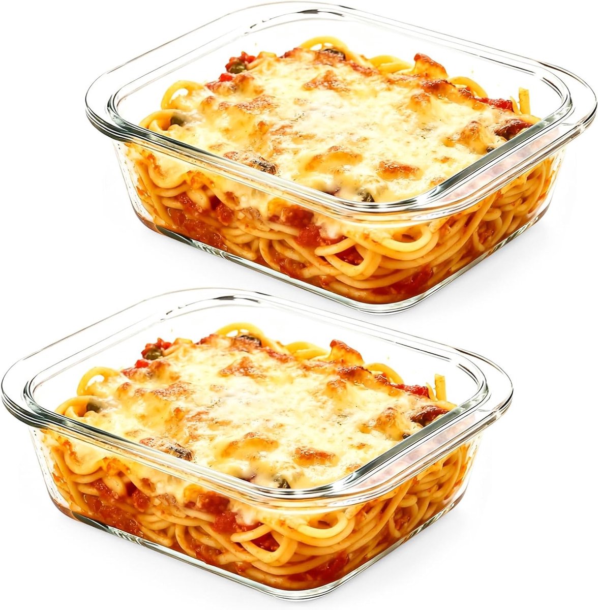 Set van 2 kleine glazen ovenschaaltjes van 0,9 L, rechthoekig, borosilicaatglas, geschikt voor oven en magnetron, ideaal voor bakken en braden