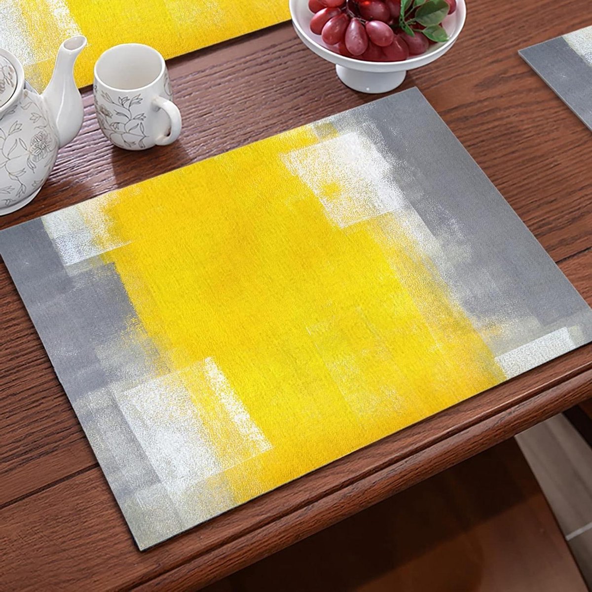 Placemats Set - Tafelmatten Keuken - Bescherming Tafel - Hittebestendig - Set van 4 - Geel Grijs