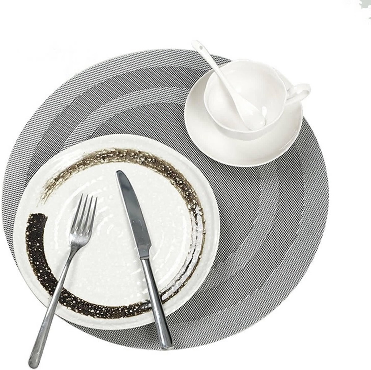 Placemats Rond - Tafelmatten Set - Eettafel Beschermen - Hittebestendig PVC - Set van 4 - Grijs