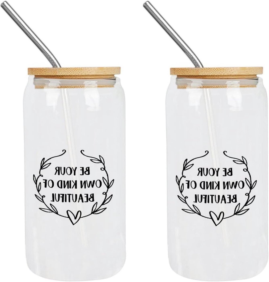 Glazen Bekers - Met Deksel - Dranken Serveren - Inclusief Rietjes - 16 oz - Transparant