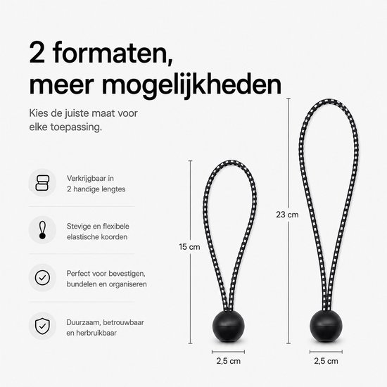 BOTC Spanelastiek met Bal - Spanrubbers - 30 stuks - tot 30cm - Luifelzeil - Kamperen, Tenten, Vracht - Zwart van Merkloos — afbeelding 2