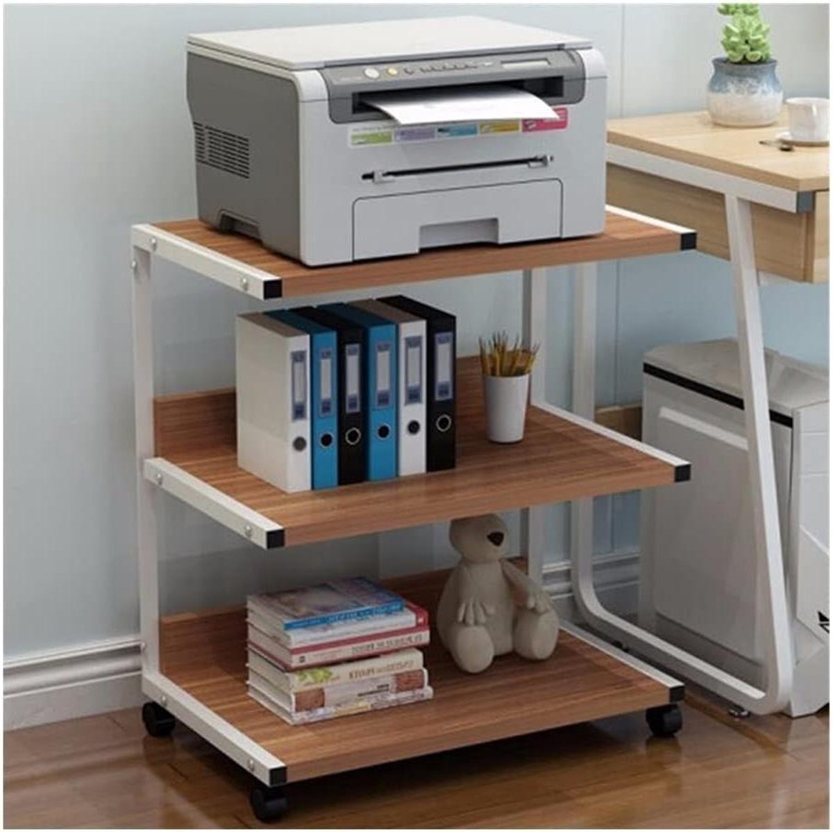 Printerstandaard - Bureau tafel - Ruimte organiseren - Drie lagen - 52 x 40 x 66 cm - Bruin