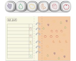 GLOBLELAND 6 Stks 6 Stijlen Fruit Thema Zelf Inkende Stempels voor Sorteren Appels Aardbeien Bananen Plastic Stempel Set Citroenen Peren Druiven Mini Stempels voor Tekening Journaling Art Crafts