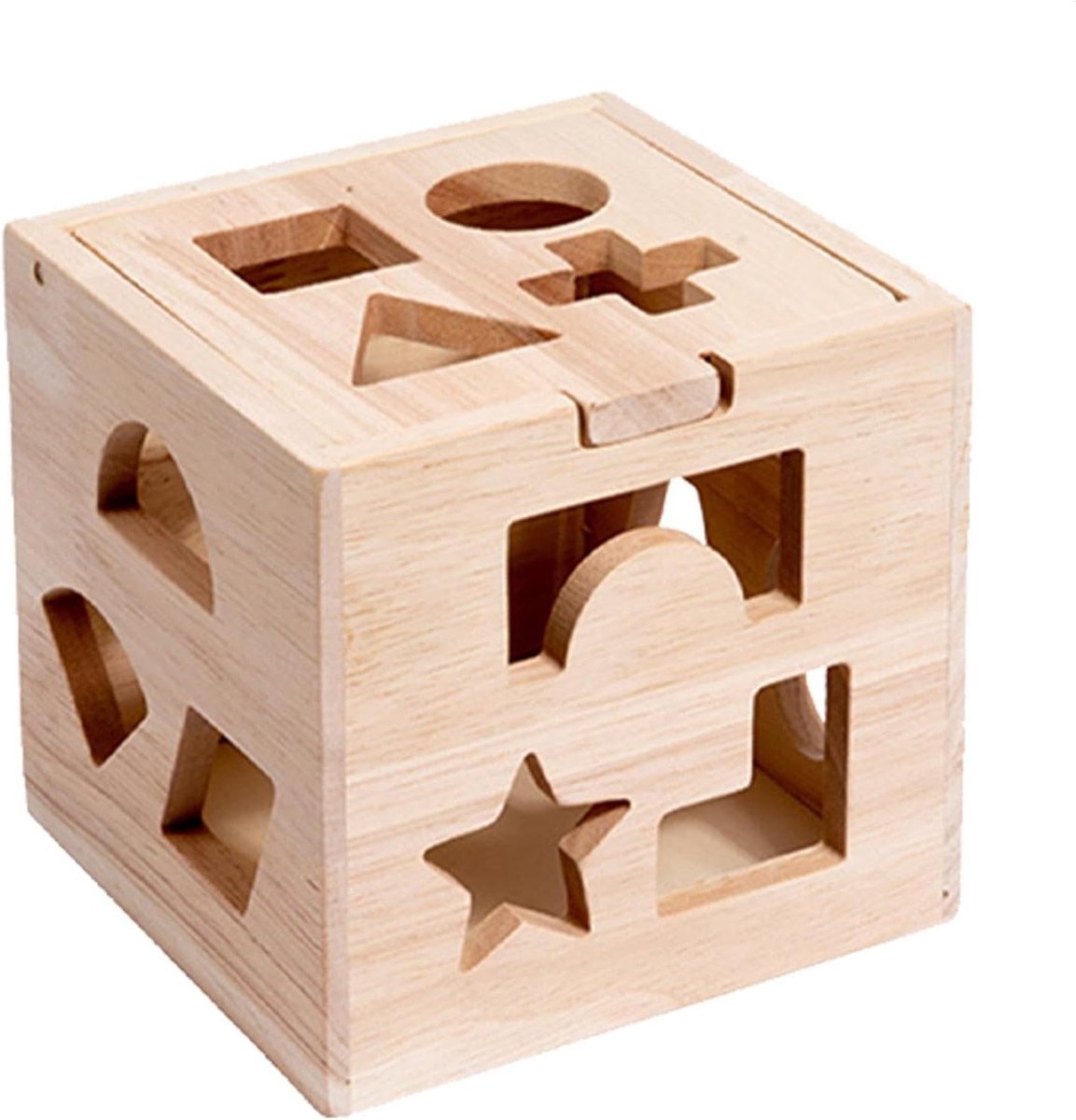 Houten Vormpuzzel - Sorteerkubus Speelgoed - Vroege Ontwikkeling - Veilig Hout Materiaal - 13.8 x 13.8 cm - Multicolor
