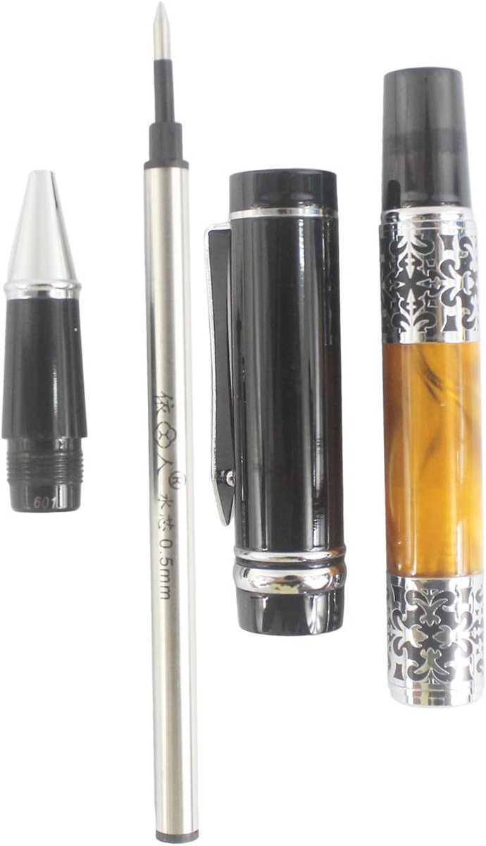 Vintage Style?Carving Flower Shape Rollerball Pen Silver Clip - Black and Orange — afbeelding 3