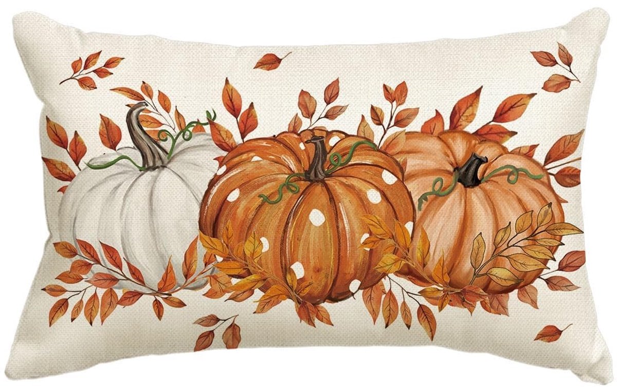 Dailygoods - Dailygoody - Kussenhoes - Herfst Decoratie - 30x50 cm - Oranje Pompoenen - Esdoornbladeren - Accentkussen voor Sofa - Modern Design