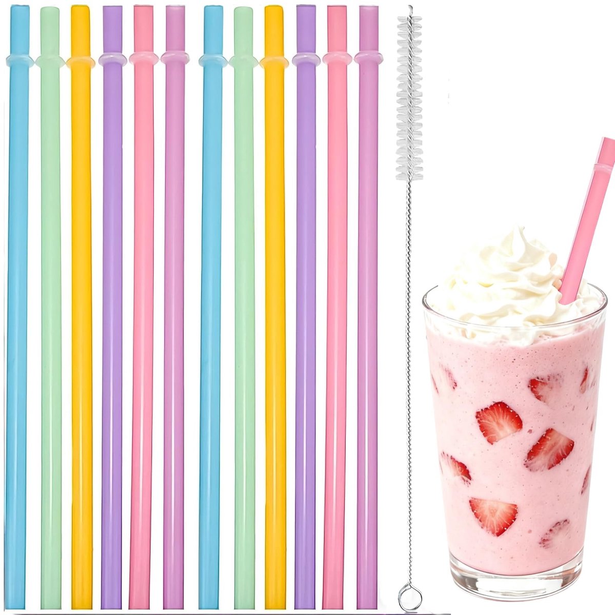 Dailygoods - Dailygoody - Harde herbruikbare rietjes - Kleurrijke rietjes - Duurzaam en breukvast - 23 cm - Perfect voor smoothies en cocktails - Geschikt voor elk...