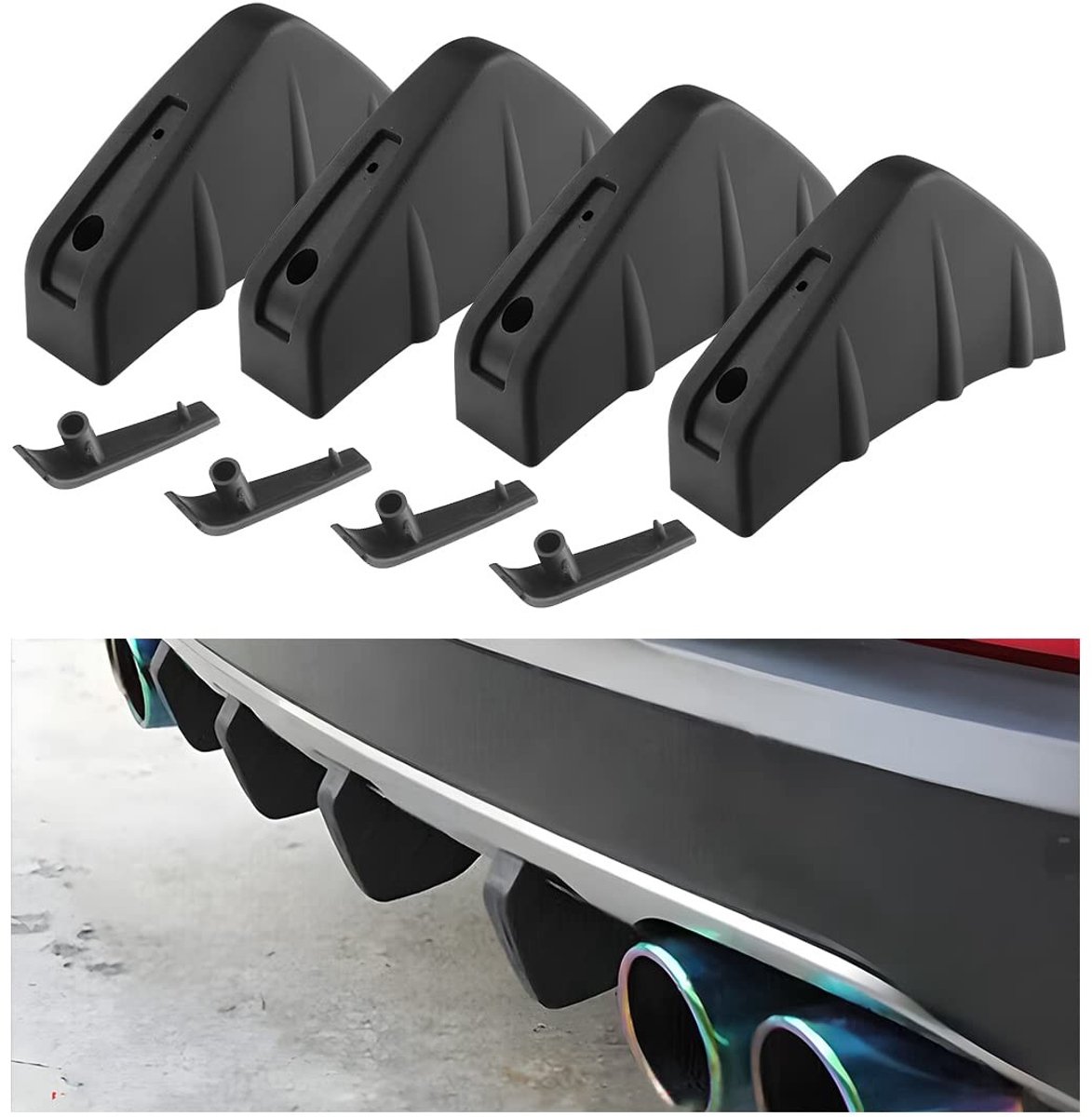 Dailygoods - Dailygoody - Auto-achterbumperspoiler - Haaienvinbescherming - Universeel - Zwart - Anti-crash bumperchassisdecoratie - Geschikt voor elke auto -