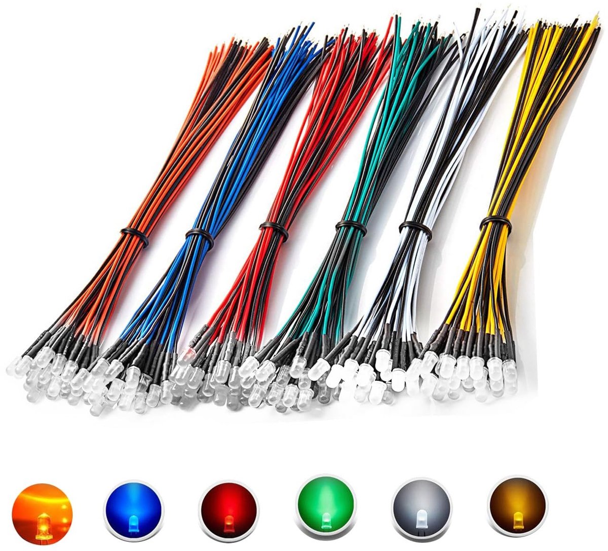 Dailygoods - Set van 90 Voorbekabelde LED-diodes 12V in 6 Kleuren