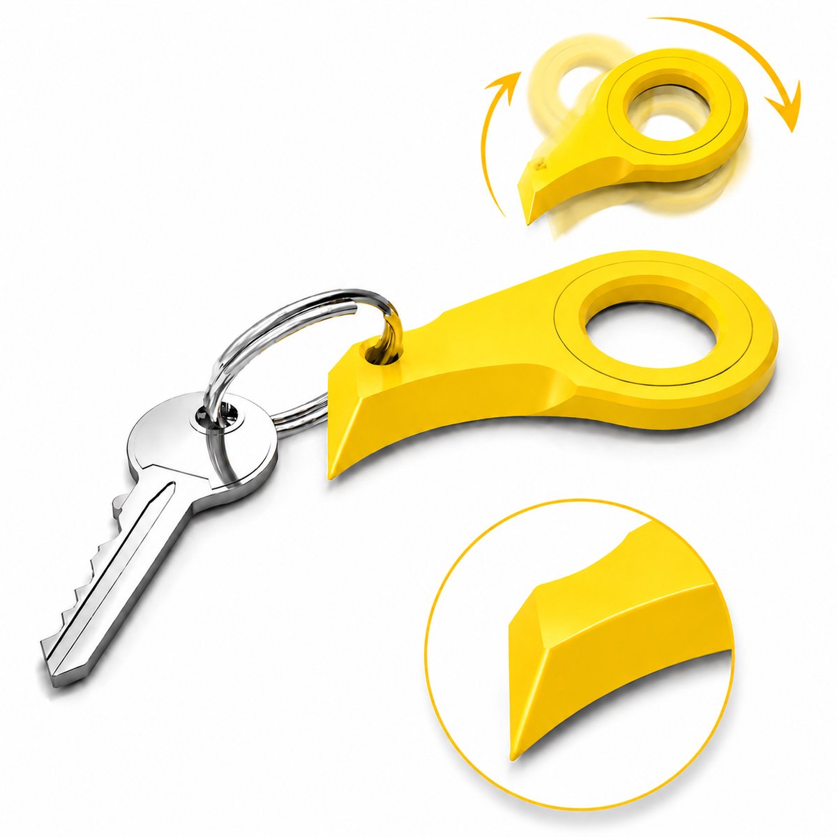 Doosopener Sleutelhanger - Key Spinner Fidget - Veilige Pakketopener - Mini Box Opener - Stress Relief Gadget - Compact EDC Tool - Geel
