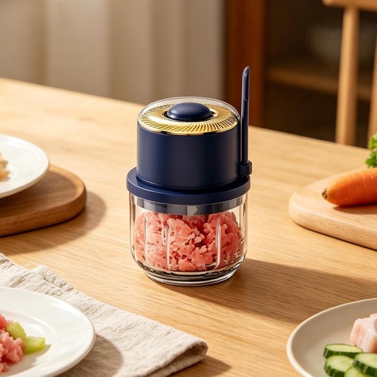 Mini Hakmolen - Kleine Keukenmachine - Eten Bereiden - Oplaadbaar Draadloos - 350ml Capaciteit - Blauw van MINI — afbeelding 3