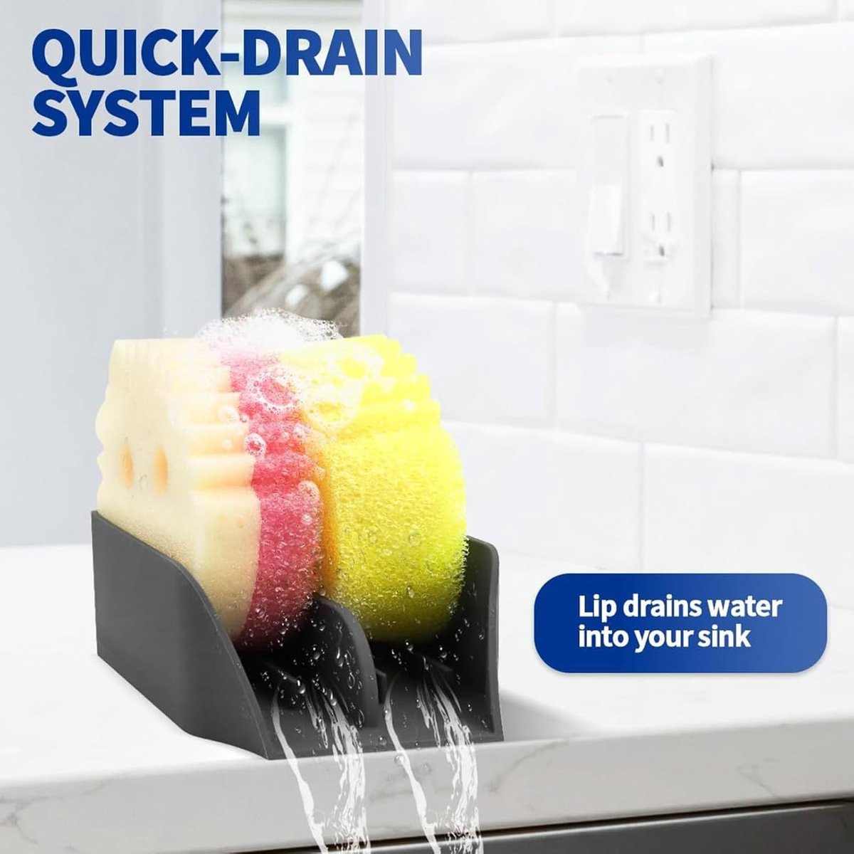 Sponshouder - Keuken Organizer - Keuken Hygiëne - Snelle Waterafvoer - 16x11 cm - Grijs