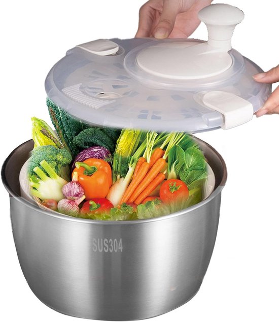 Slacentrifuge - Groente Droger - Salades Maken - Antislip Bodem - 5 Liter - Zilver van Merkloos — afbeelding 3