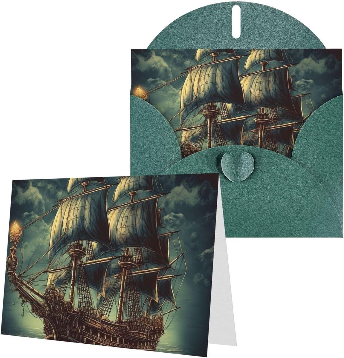 Kaarten met enveloppen - Bedankkaartjes notitiekaarten - Geleentheden vieren - Parelmoer afwerking - 10x15 cm - Donkergroen