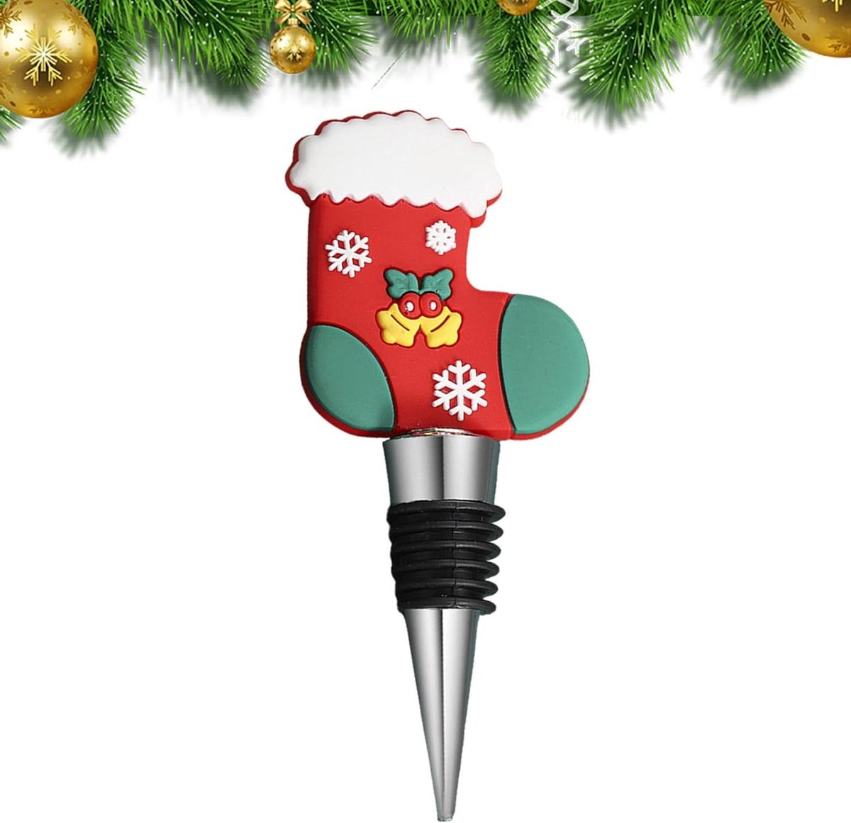 Kerst Wijnstopper - Fles Afsluiter - Fles Bewaren - Feestelijk Design - 11 x 4 cm - Multicolor