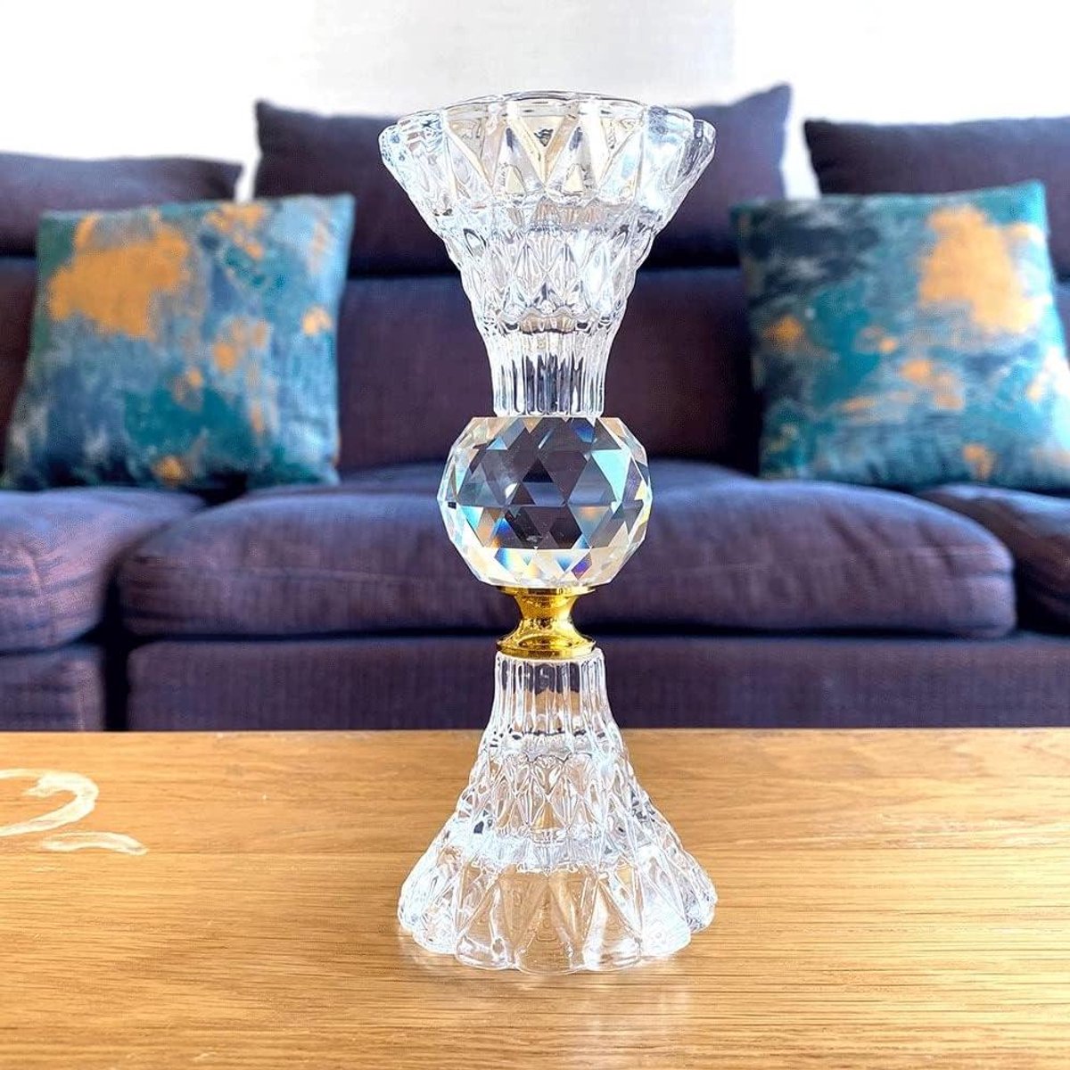 Kristallen Kandelaar - Kaarshouder Theelichtje - Woondecoratie - Elegant Design - 14.5 cm Hoog - Transparant