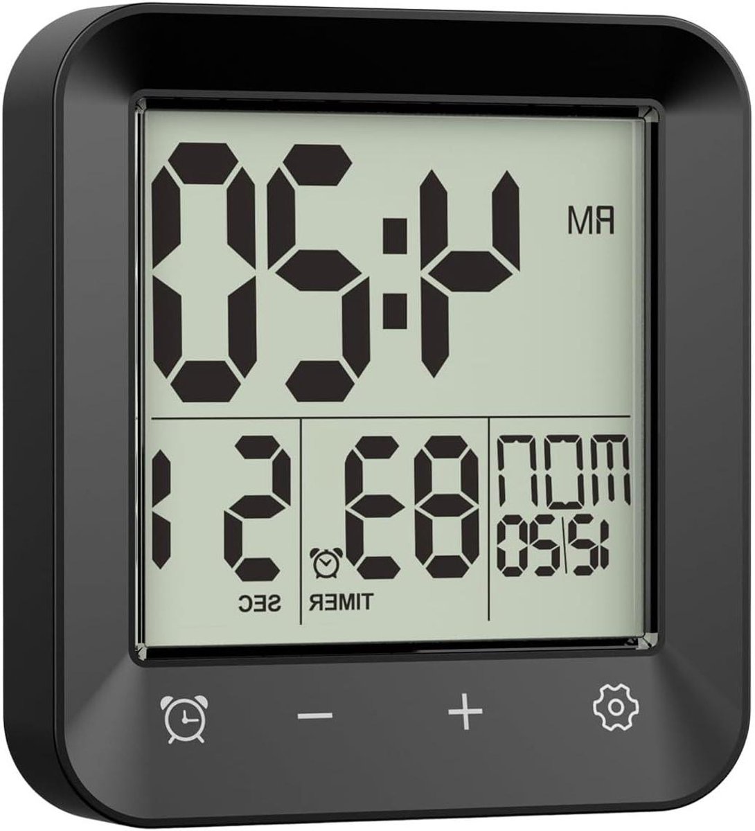 Waterdichte Wandklok - Badkamer Timer - Taken Beheren - Groot LCD - 12.4 cm Hoog - Zwart