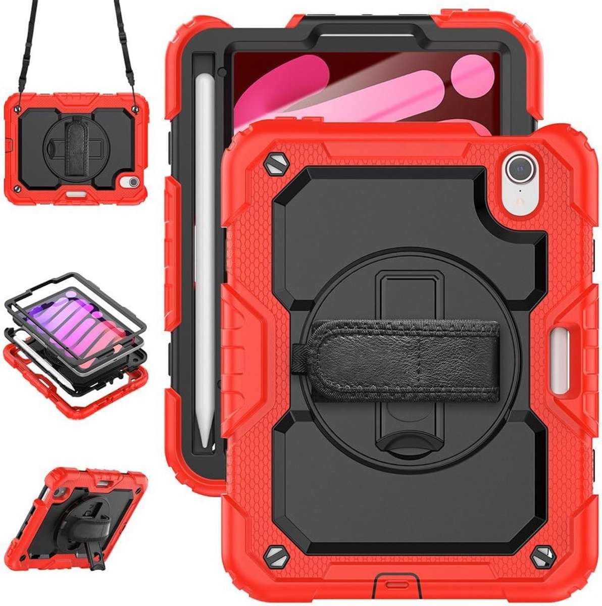 Tablethoes - Beschermhoes - Mobiel werken - 360 graden standaard - 8.3 inch - Rood