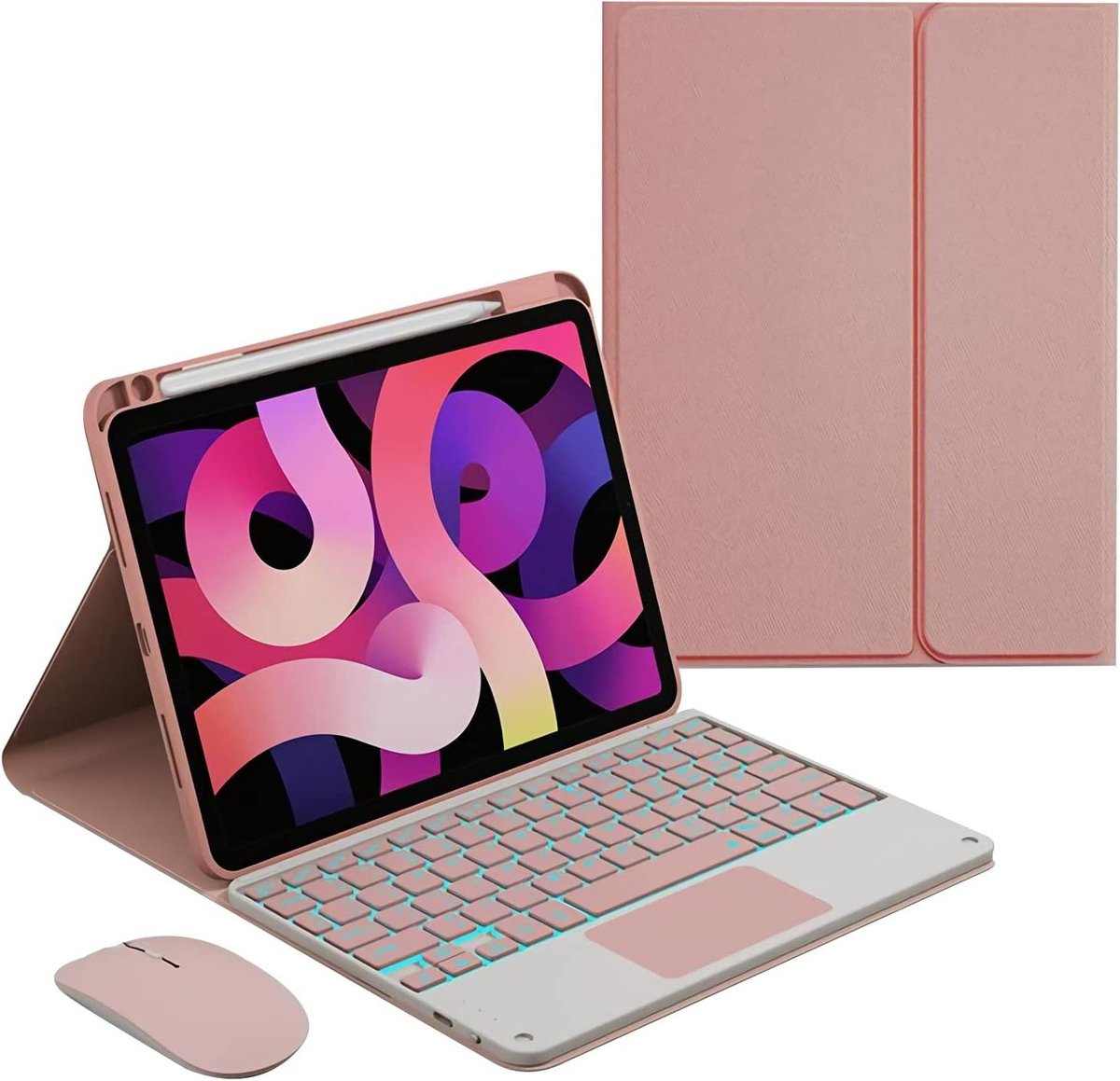 Toetsenbord Hoes - Tablet Cover - Mobiel Werken - Verlichte Kleuren - 10.9 Inch - Roze