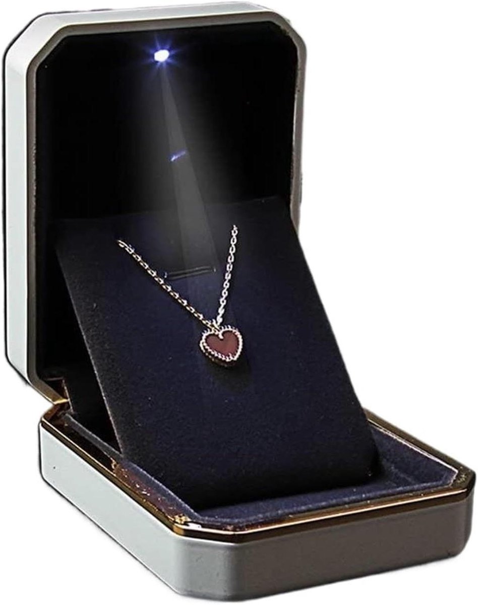 Houten Ringendoosje - Doosje met licht - Speciale momenten - Zachte beschermende voering - 90x70x35mm - Wit