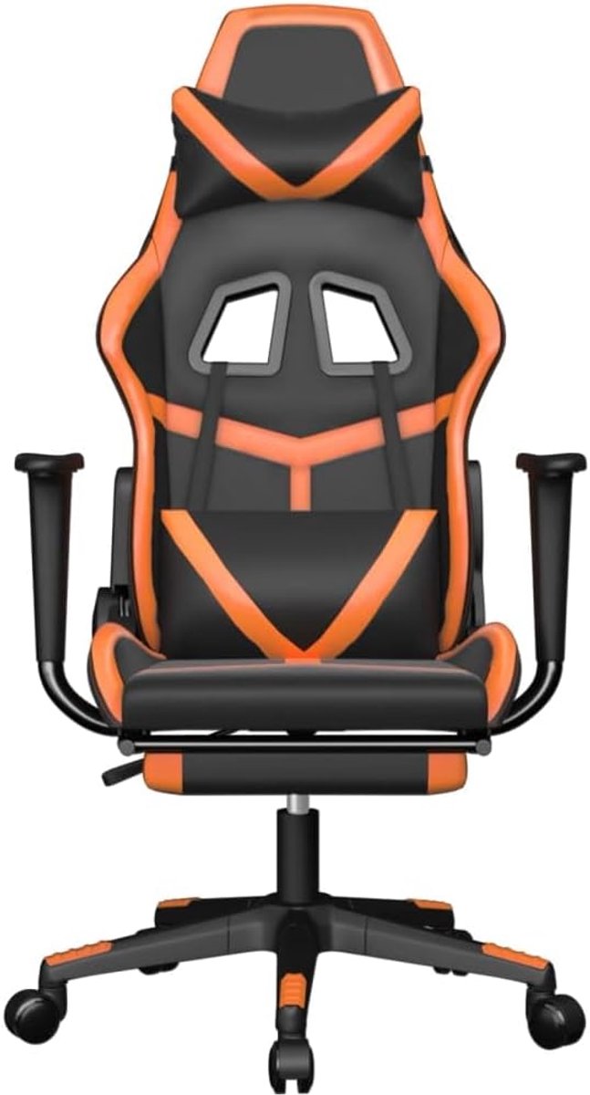 Gamingstoel met massage & voetensteun, zwart oranje kunstleer, verstelbare rugleuning en hoogte, 360 graden draaibaar, robuust metalen frame, max. 110 kg — afbeelding 3