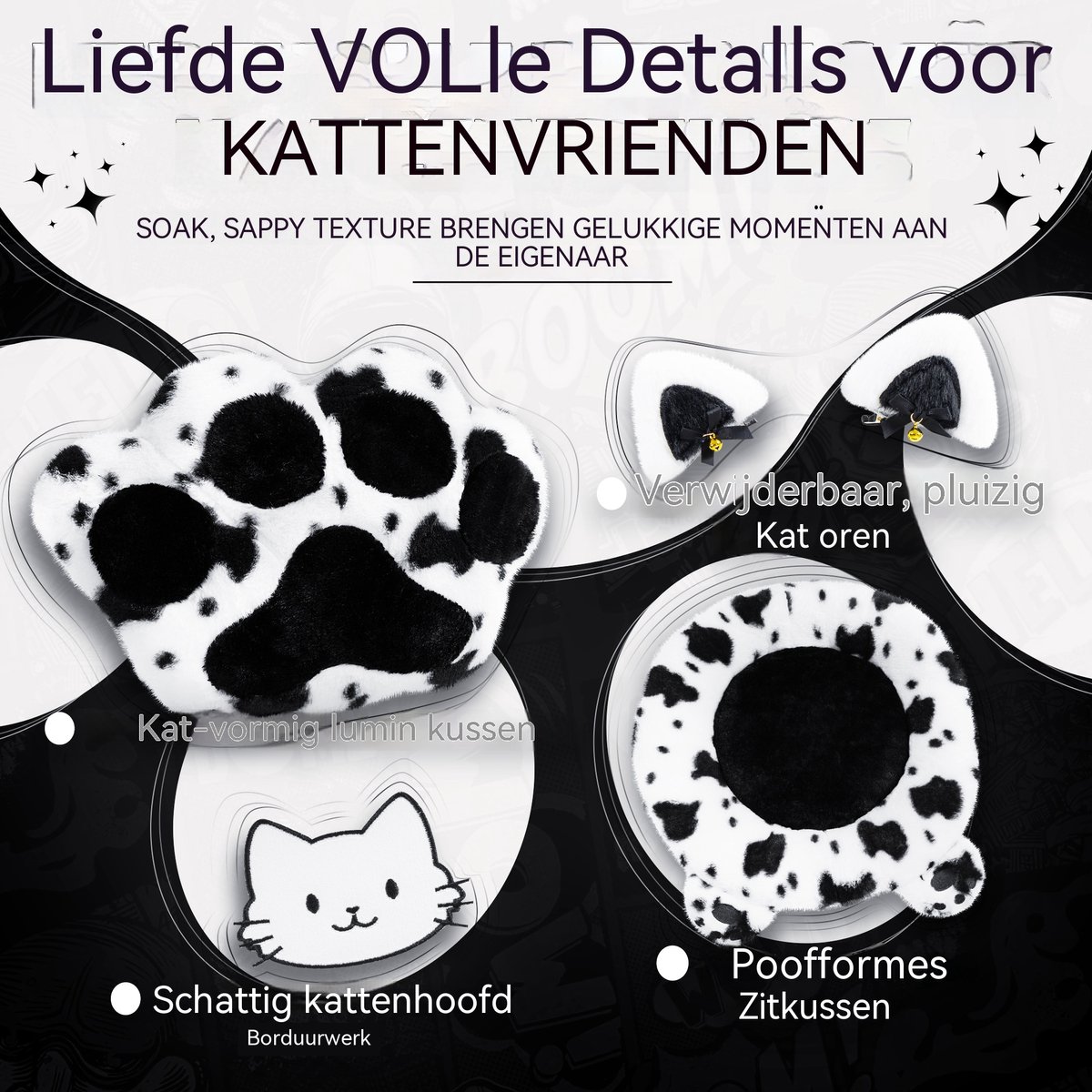 Gaming Stoel Ergonomisch met Voetsteun – Vleugelloze Zit – Verstelbare Rugleuning – Zachte Stof – Zwartwit – Voor Gaming, Werk en Studie – Middelgroot – 1 Stuk – foto 5