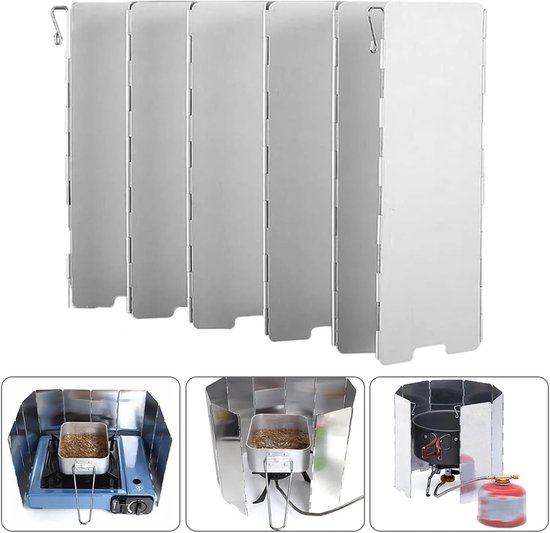 Camping Kook Windscherm - Opvouwbaar Windscherm - Buiten Koken - Efficiënte Vlamstabiliteit - 9 Borden Mini - Zilver van Camping — afbeelding 3