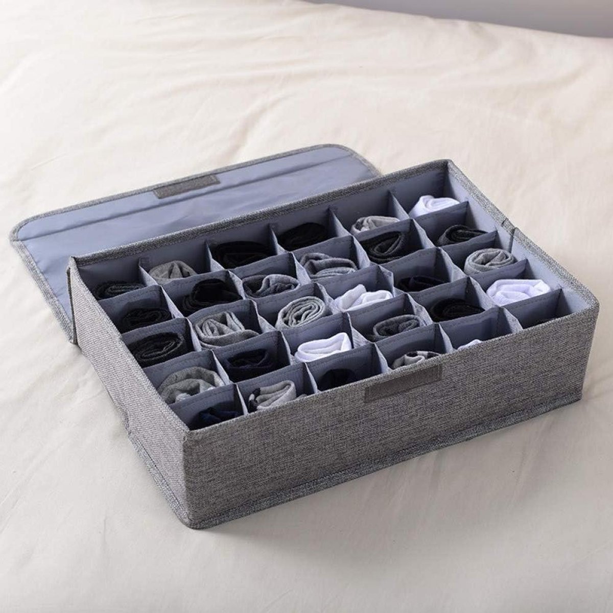 Laden Organizer - Opbergbox Compartimenten - Kleding Opbergen - Met Deksel - 30 Vakken - Grijs