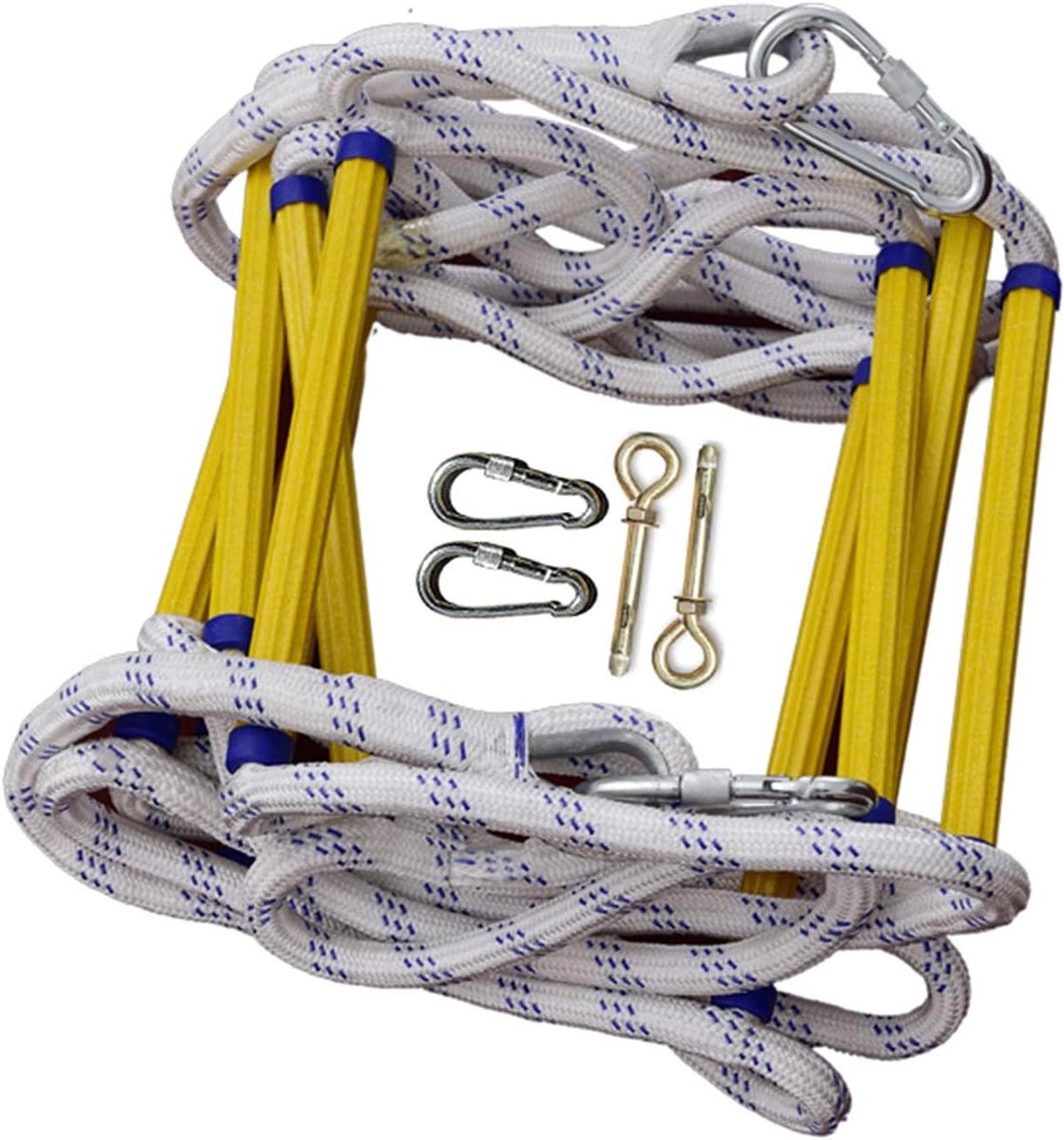 Touwladder - Veiligheidsladder Noodladder - Snelle Ontsnapping - Antislip Epoxy Hars Treden - 7 Meter - Geel