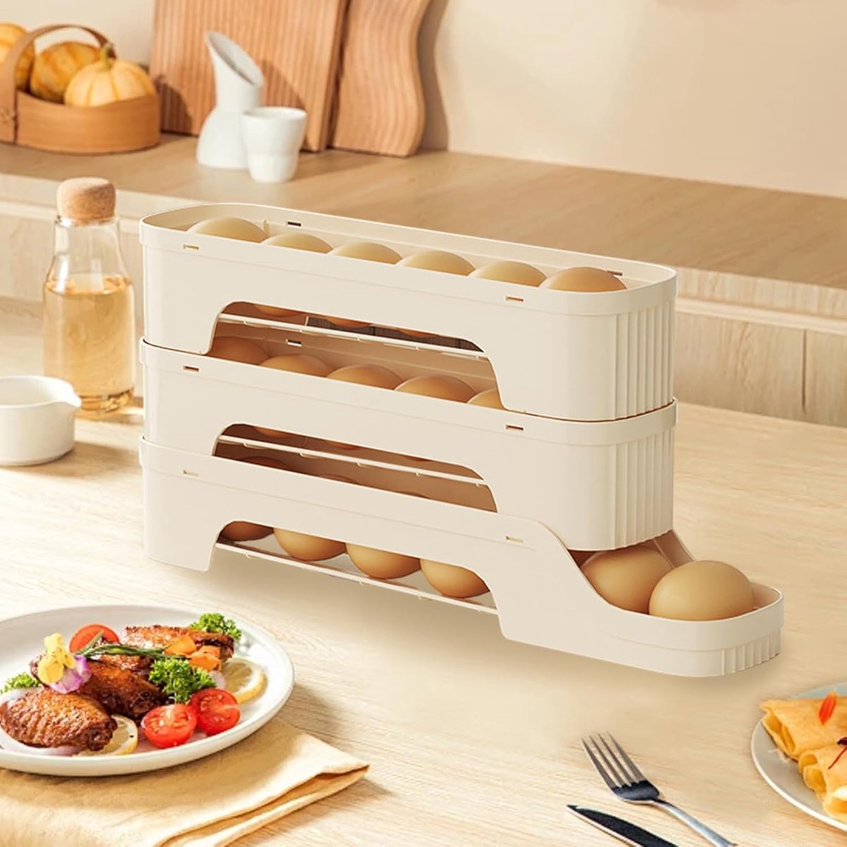 Eierhouder - Eierdispenser - Koelkast Organiseren - Zelfrollend Ontwerp - 35 x 76 cm - Wit