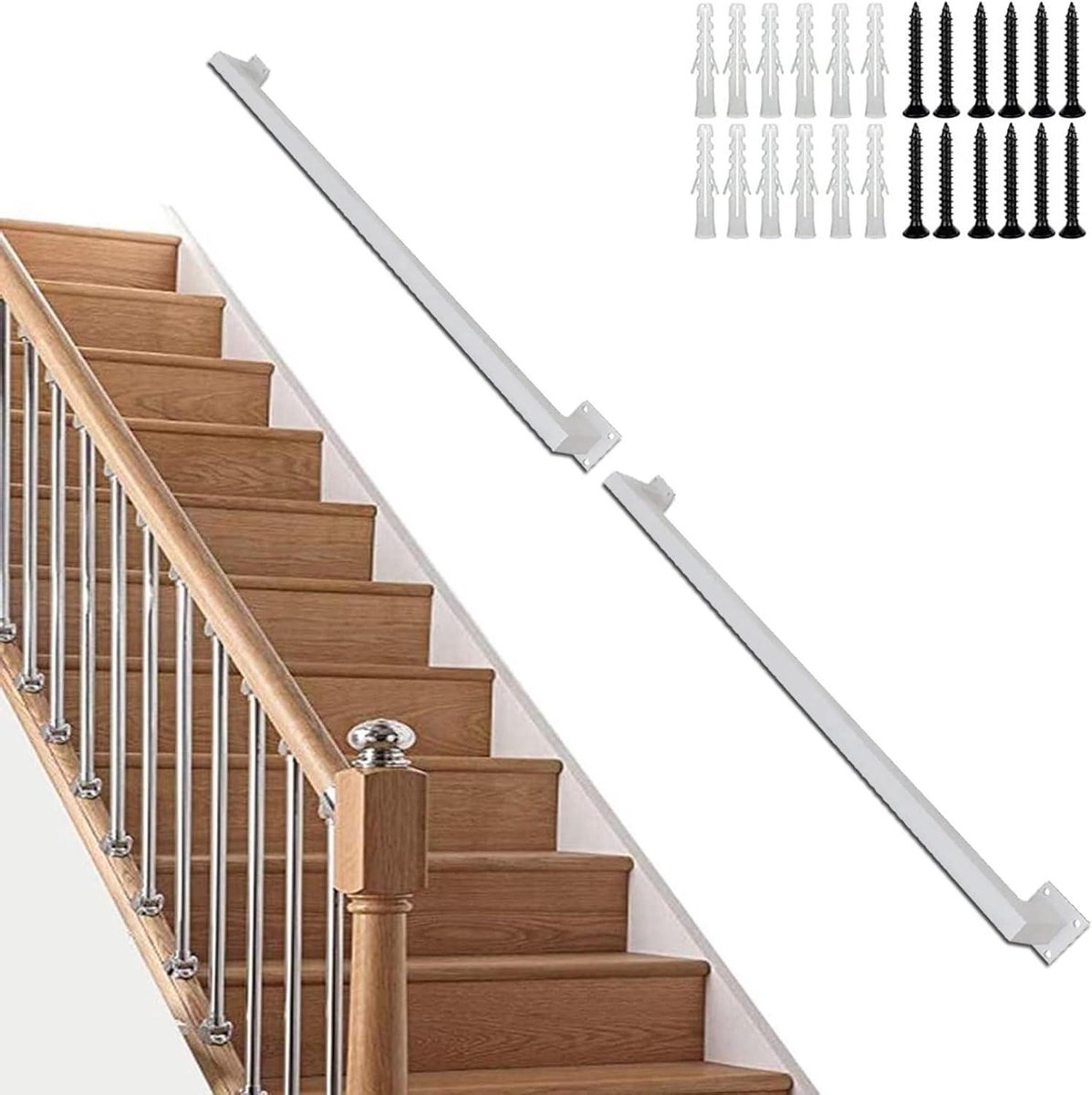 Metalen trap leuning - Wandmontage rail - Veilig traplopen - Roestvrij staal - 152 cm - Wit