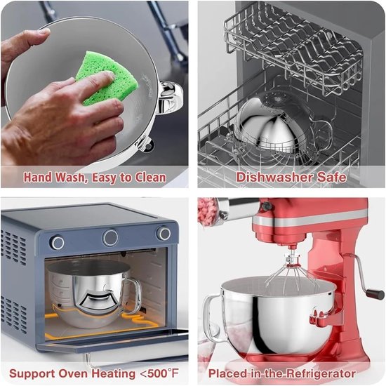 Mixer Kom - Roestvrijstaal Accessoire - Bakken En Koken - Met Handvat - 45-5 Liter - Zilverkleurig — afbeelding 3