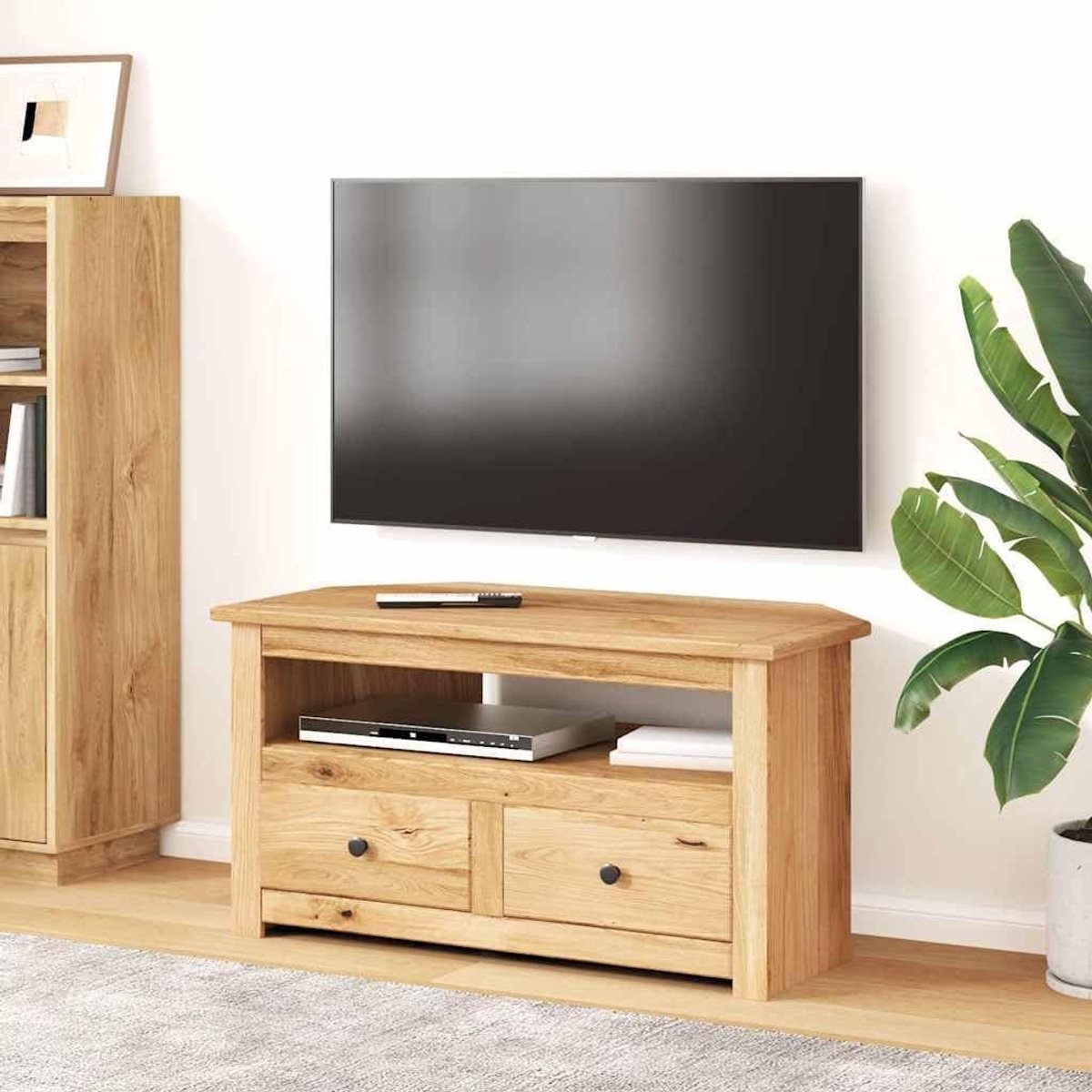 Massief houten hoekrek - Tv-kast hoek - Media opbergen - 2 laden 1 open vak