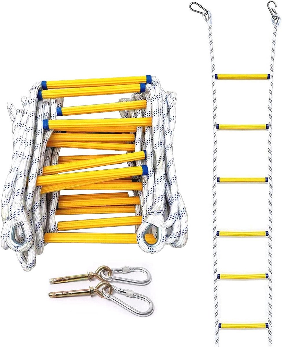 Touwladder - Veiligheidsladder Noodladder - Snelle Ontsnapping - Hoog Draagvermogen - 12 meter - Wit