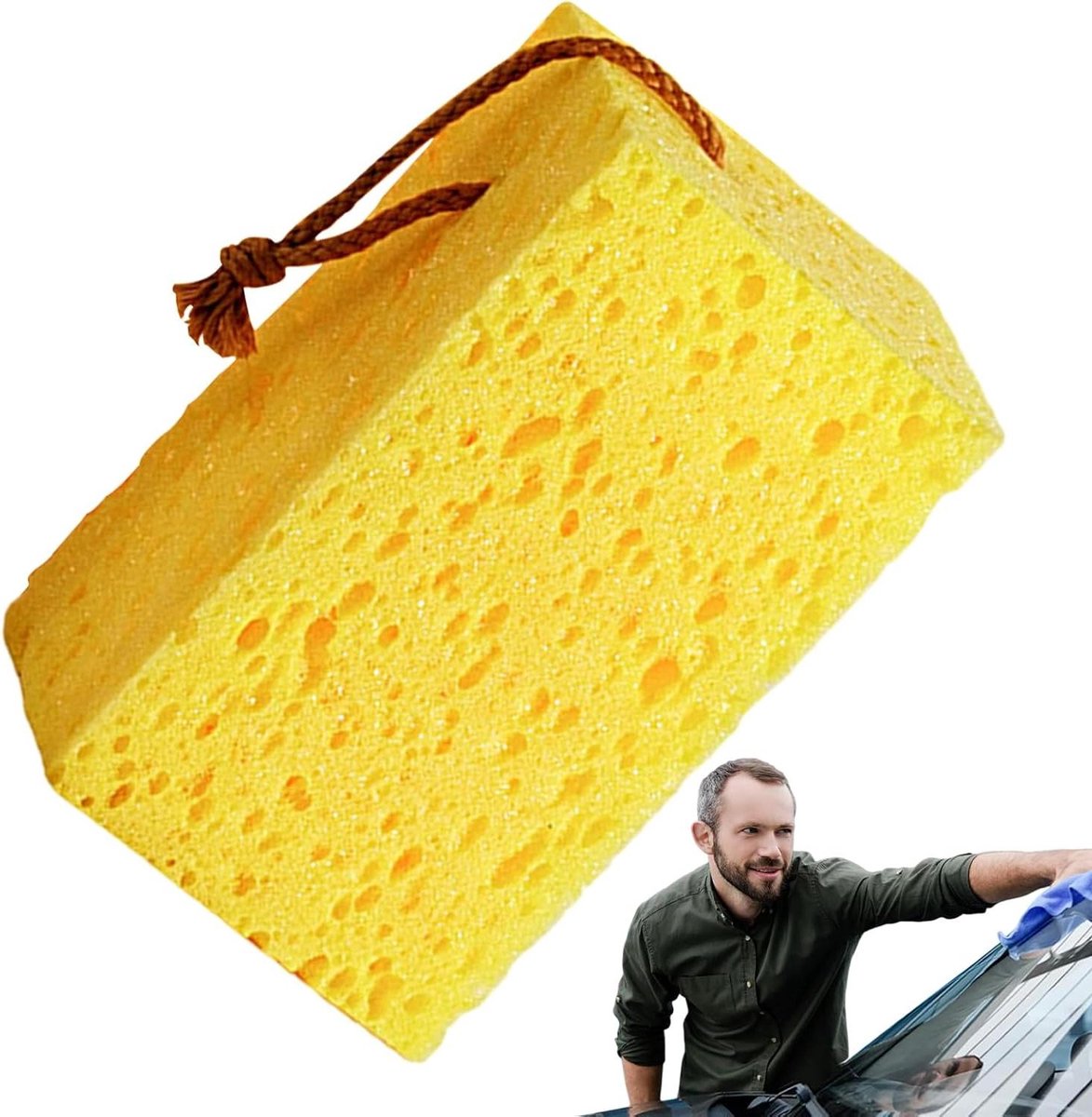 Autowas Spons - Schoonmaak Spons - Auto Reinigen - Hoog Schuim - 17x10x8cm - Geel