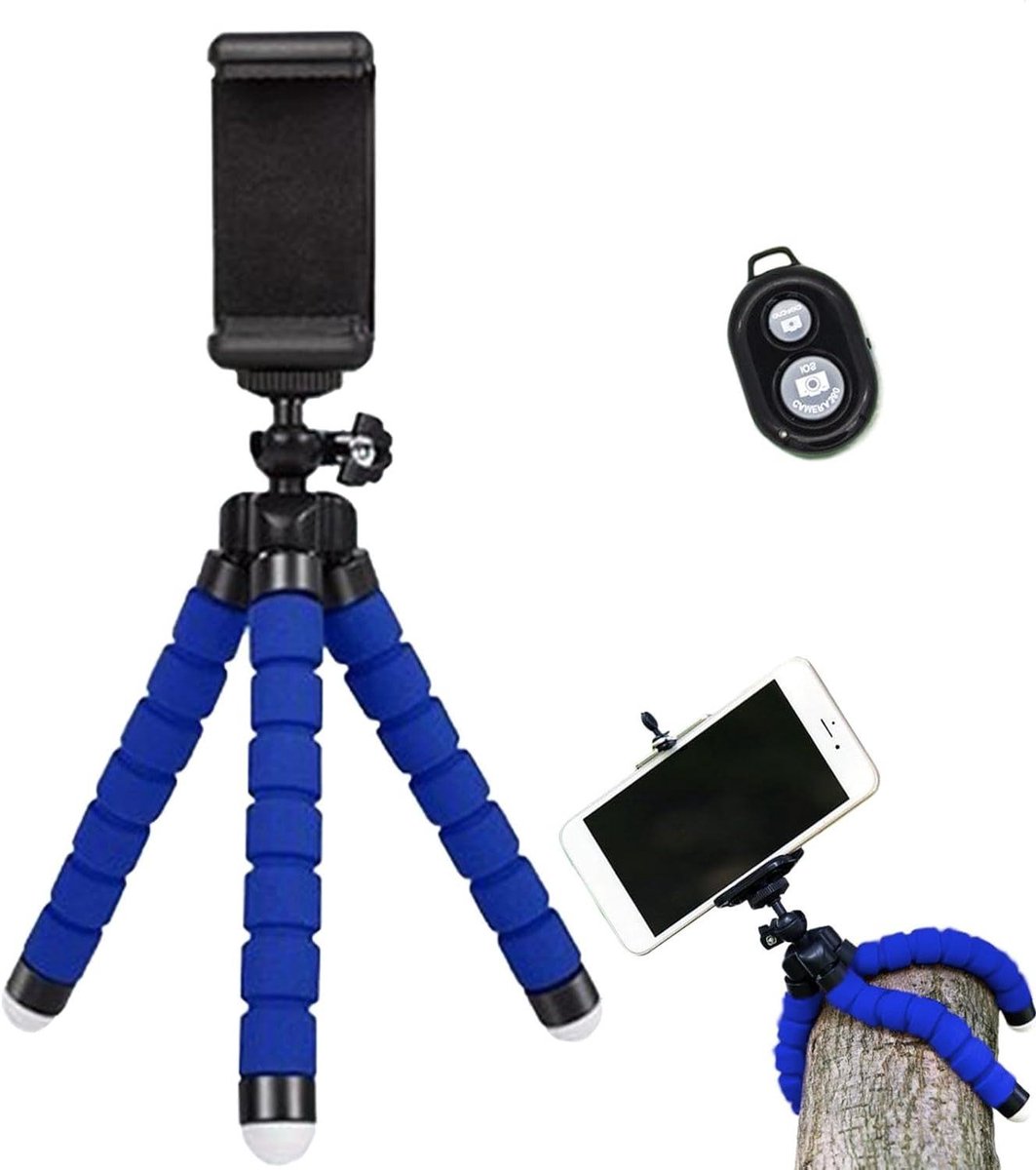 Telefoon Statief - Flexibel Statief - Video Maken - Octopus Ontwerp - Tot 7.5cm Breed - Blauw