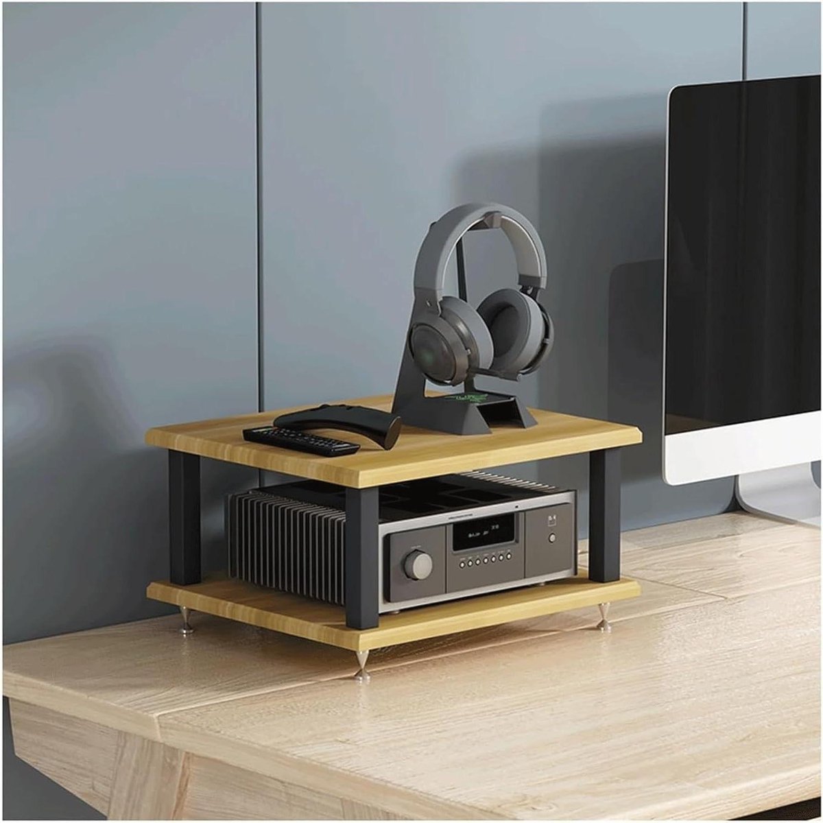 Opbergrek Hout - Videorek Standaard - Audio Video - Open Ventilatie - 3 Lagen - Natuurlijk Hout