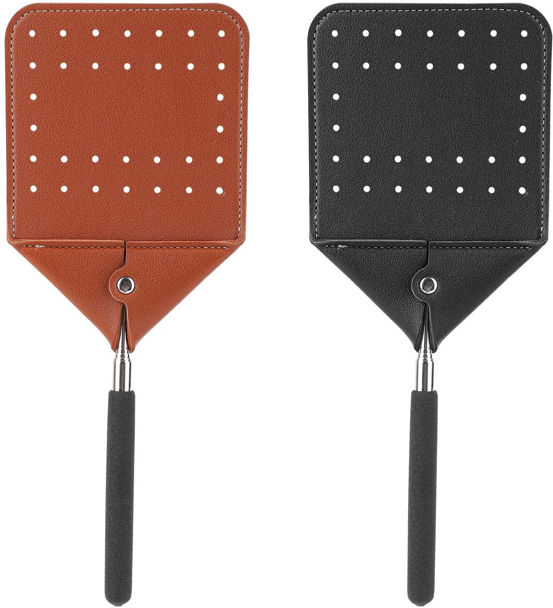 Dailygoods - Dailygoody - Telescopische Vliegenmepper - Zware Vliegenmepper - Uitschuifbare Steel - Zwart en Bruin - Vliegenmeppers voor Binnen en Buiten - Set van
