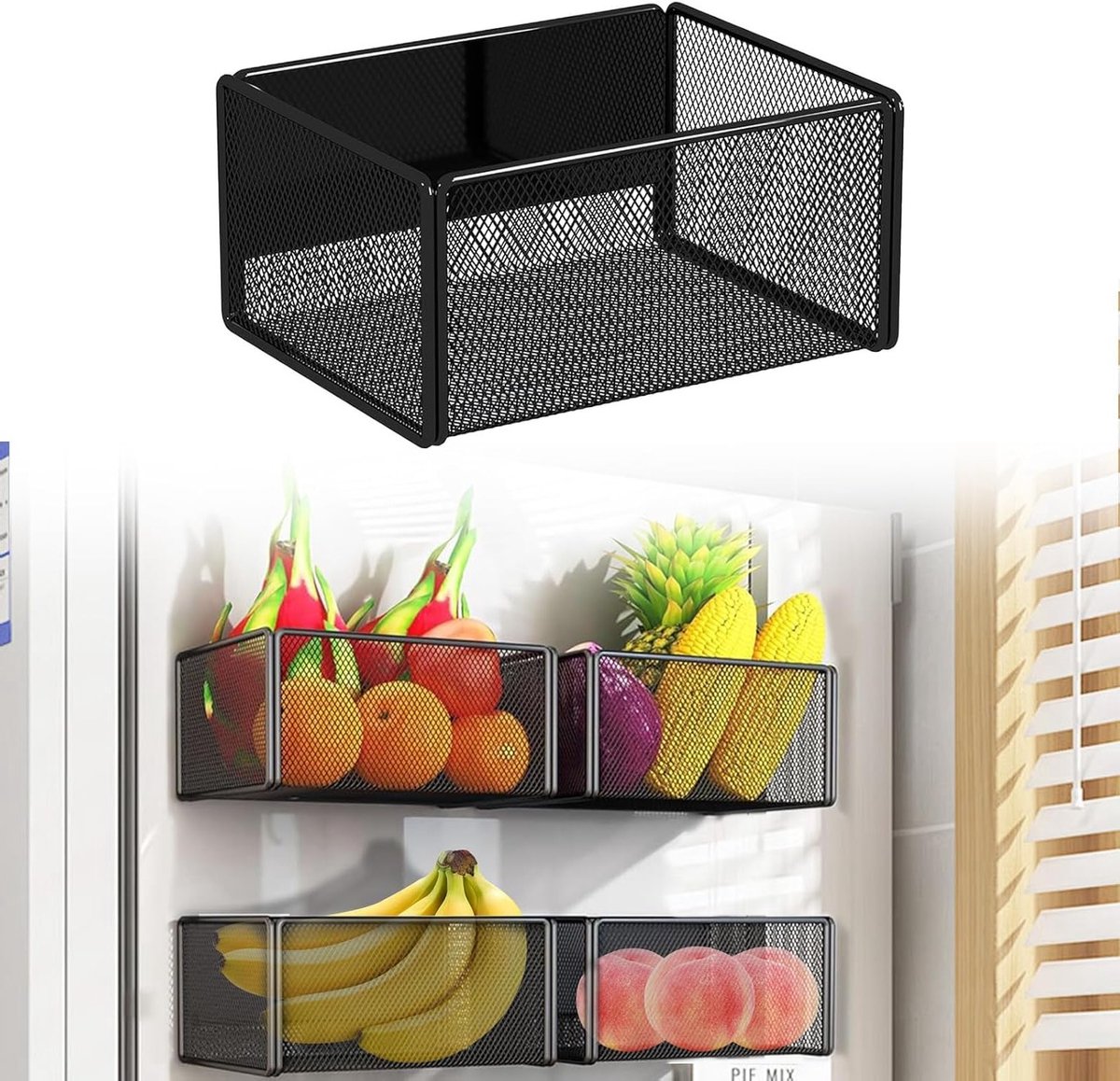 Magneetrek voor kruiden en keukenorganizer, magnetisch hangrek voor koelkast en wasmachine, zwart (15,7 cm)