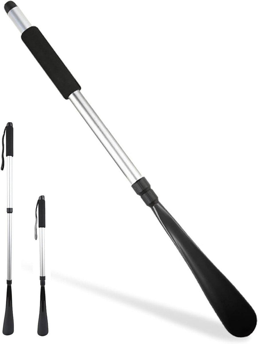 Verstelbare lange schoenlepel van aluminium, telescopisch ontwerp, ideaal voor mannen, vrouwen en senioren, zwart, 55-80 cm