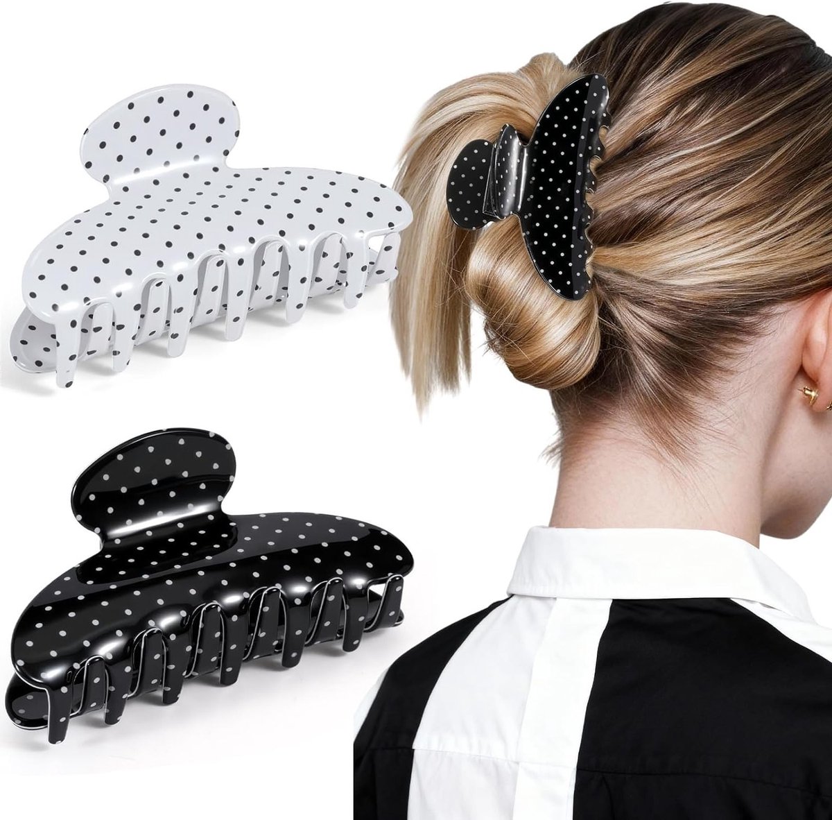 Haarclips en Haarspeld Set van 2, Sterke Grip voor Dik Haar, Duurzaam en Milieuvriendelijk met Stippendessin