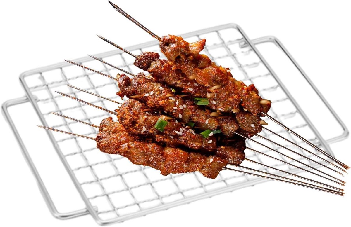 BBQ Grill Rooster Kookrooster RVS Groenten Vis Grillen Ingebouwde Handgrepen 24 x 20 cm Zilverkleurig