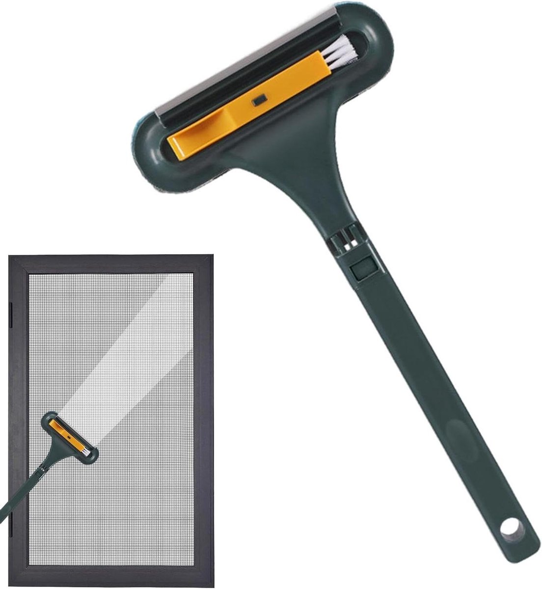 Raamscherm Reiniger - Stofdoek Gadget - Schermen Schoonmaken - Met Water Schraper - 45 x 23 x 2 cm - Groen