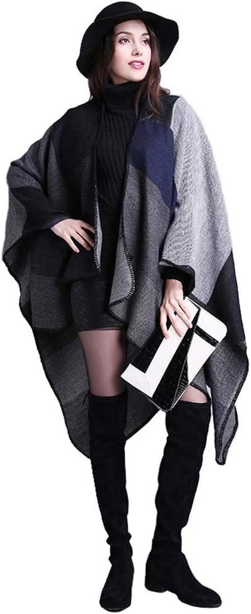 Dames Poncho Cape - Oversized Sjaal - Warmte en Stijl - Multifunctioneel Design - 130x155 cm - Zwart